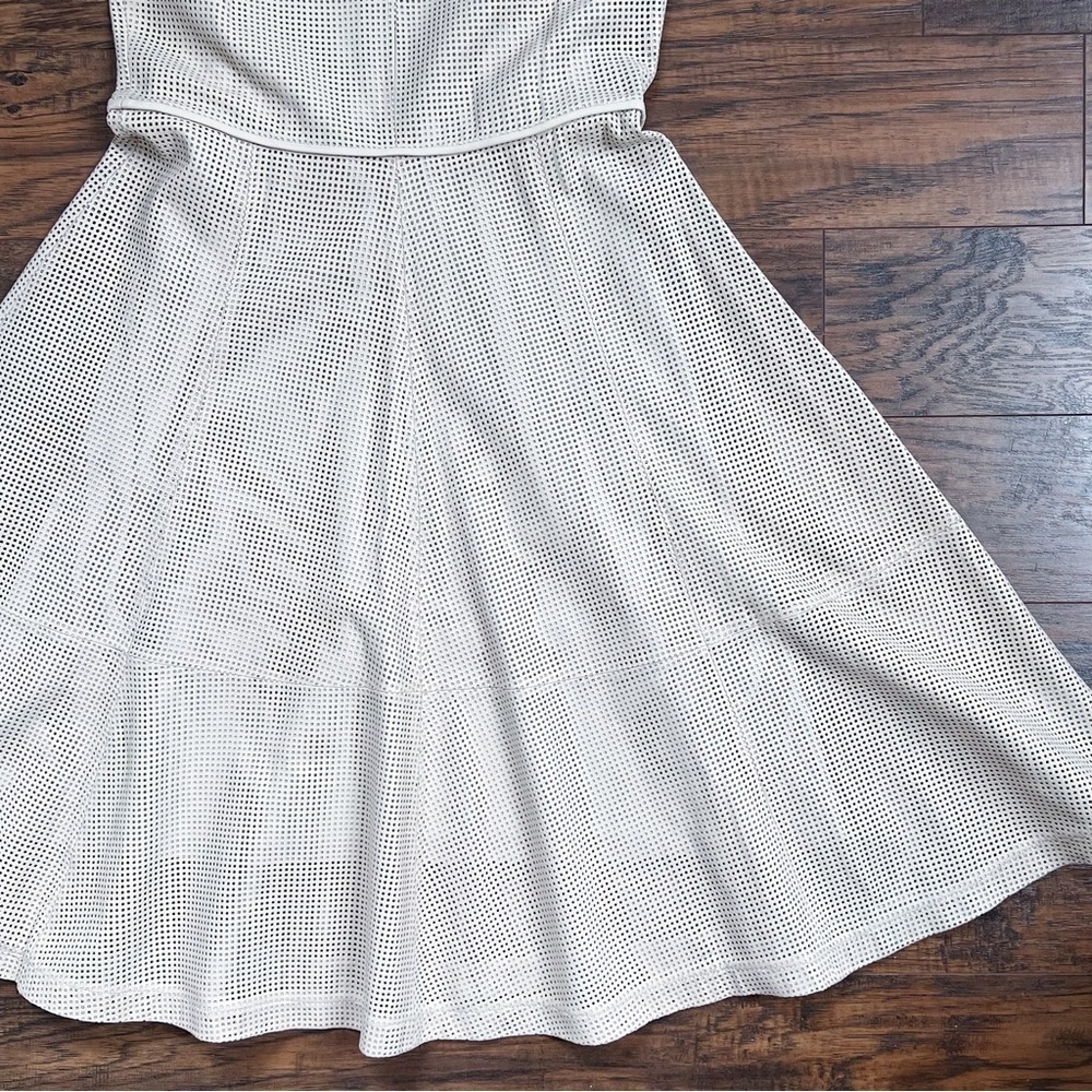 J Crew Collection • Perforated Leather Midi Dress fit & flare Sweet Vanilla ecru - Picture 9 of 16